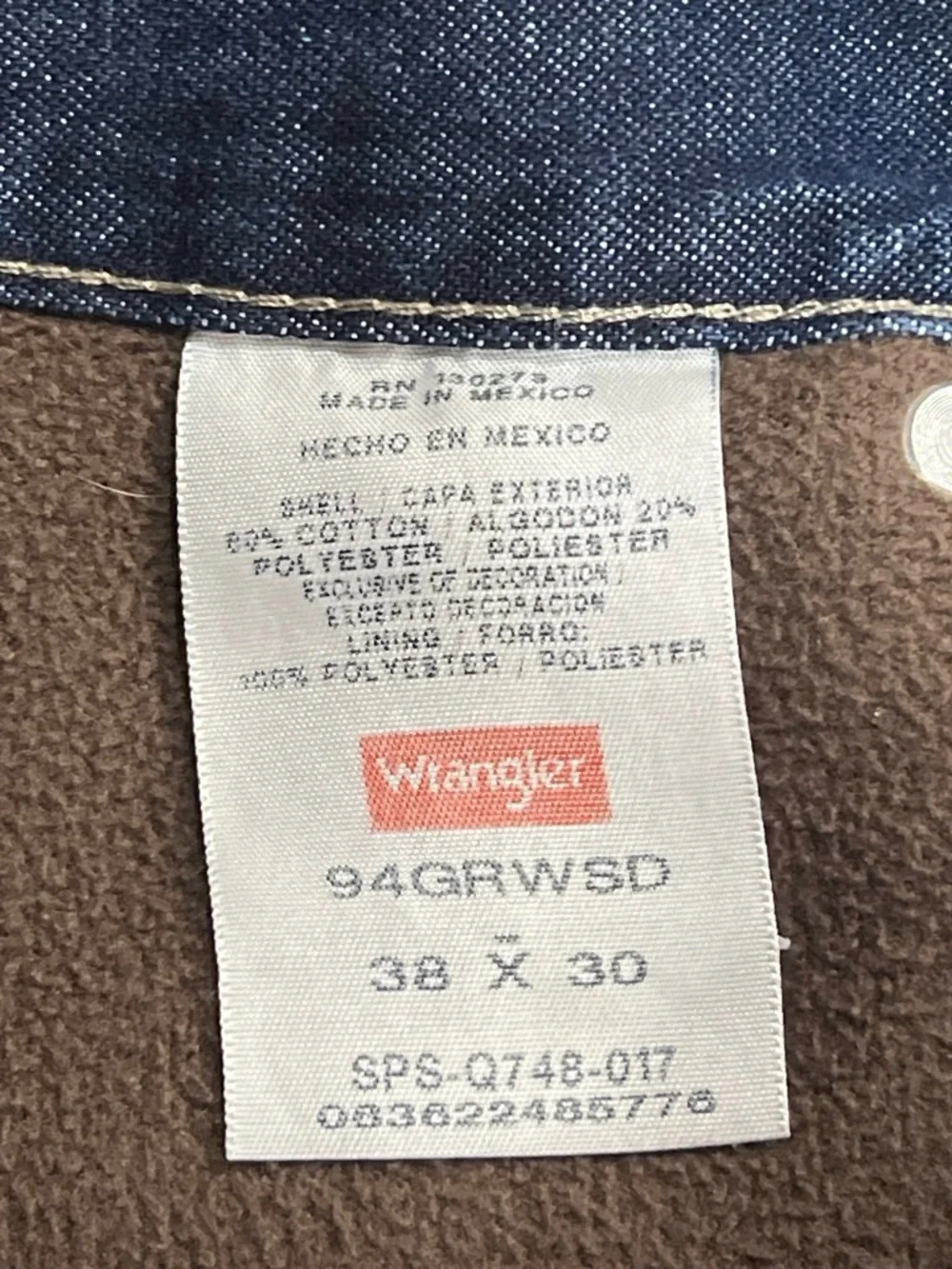 Wrangler Fleece-Lined Denim Carpenter Jeans 38x30